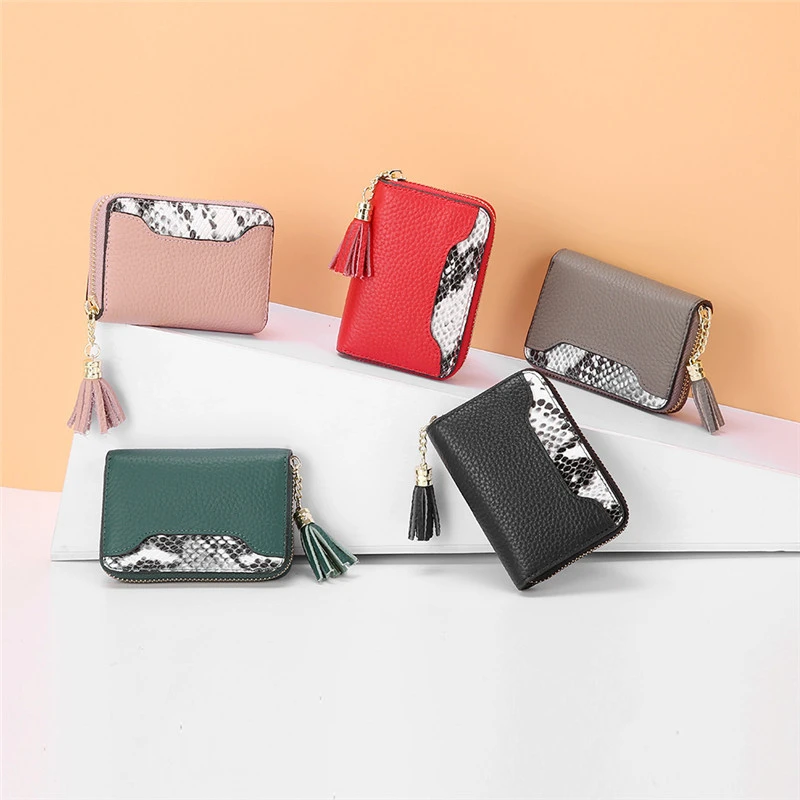 

9 Slots Card Holder Genuine Leather Solid Color Card Wallet Zipper Business Card Case Unisex Cards Coin Purse Bag