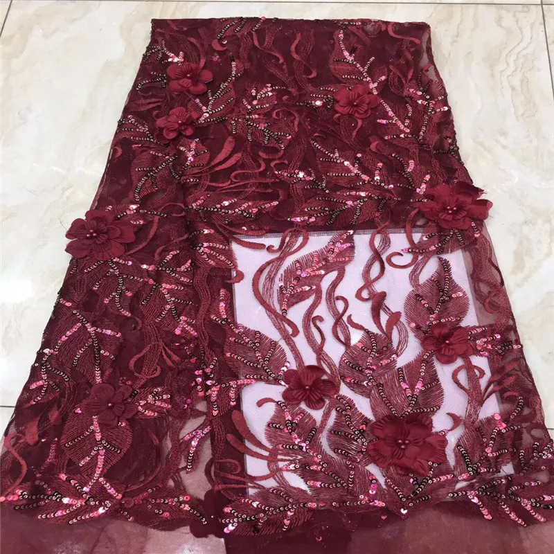 Красный 3D цветок новый дизайн африканская кружевная ткань высокого качества французский нигерийский бисер