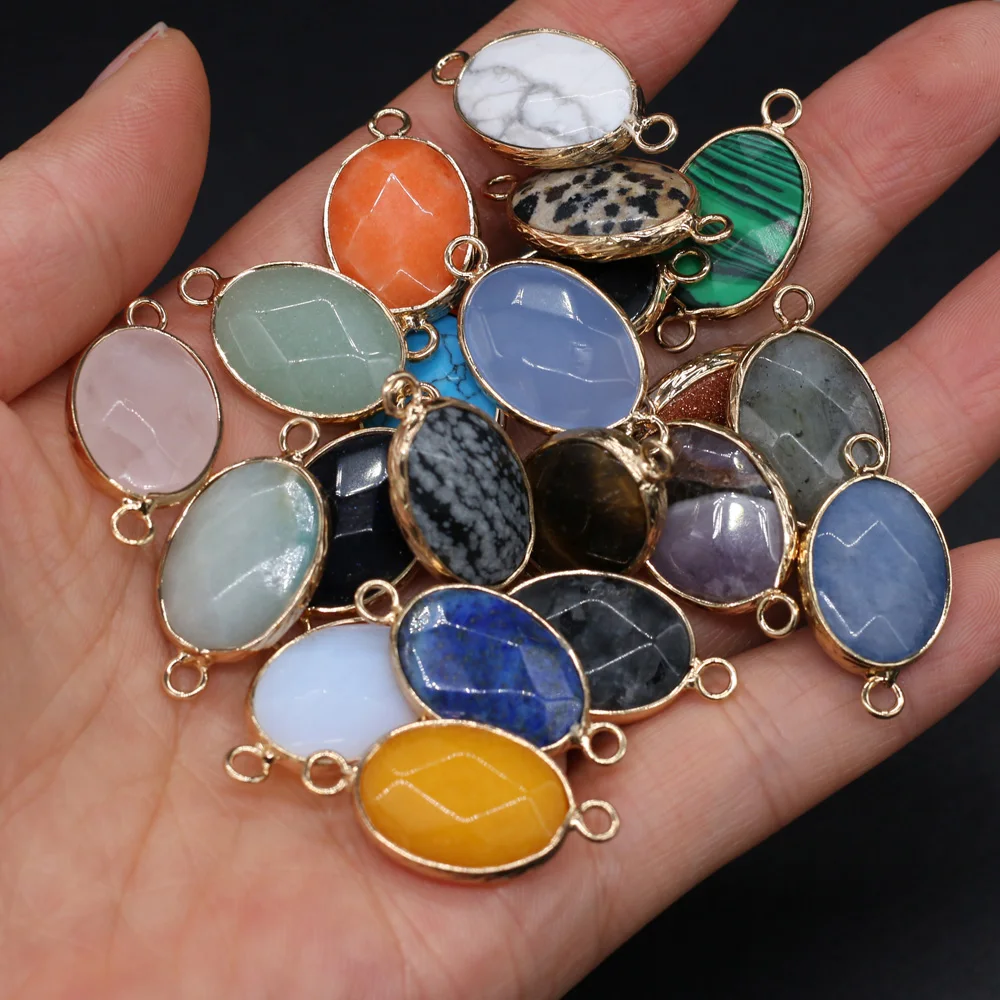 

2PC Natural Stone Double Hole Connector Pink Quartz Faceted Crystal Agates Pendant for Jewelry Making DIY Charm Bracelet Earring