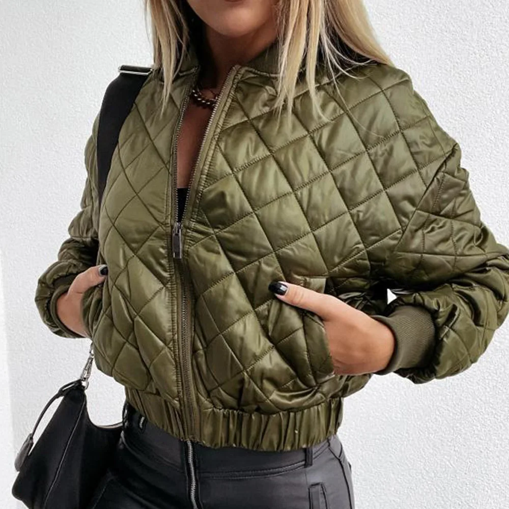 

Женская короткая хлопковая куртка на молнии, однотонная приталенная куртка с длинным рукавом и высокой талией, на осень и зиму