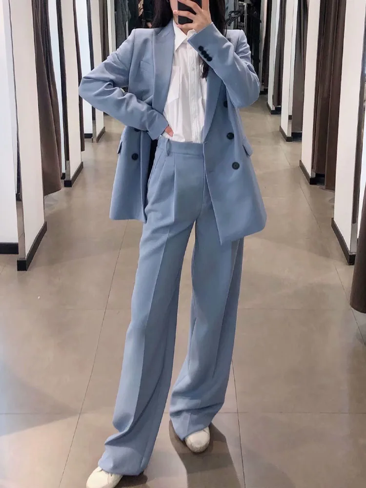 

2021 Spring New Women's Blazers Jacket Double breasted Casual Work Office Blazer a set