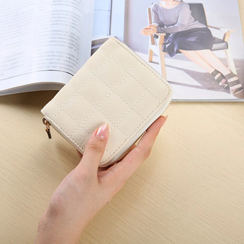 

ZOVYVOL Women's Small Wallet Zipper Card Holder Beige Coin Pocket Money Case Girls Bag Green Purse 6 Color Simple lattice Wallet