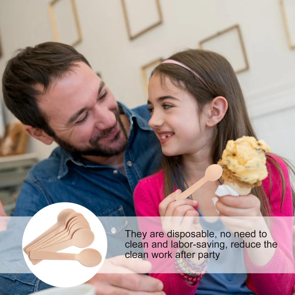 

100pcs Disposable Wooden Spoons Party Tableware Natural Eco-friendly Spoons