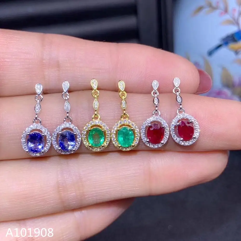 

KJJEAXCMY boutique jewelry 925 sterling silver inlaid Natural Emerald Sapphire Ruby Women's earrings support detection