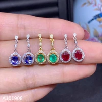 kjjeaxcmy boutique jewelry 925 sterling silver inlaid natural emerald sapphire ruby womens earrings support detection