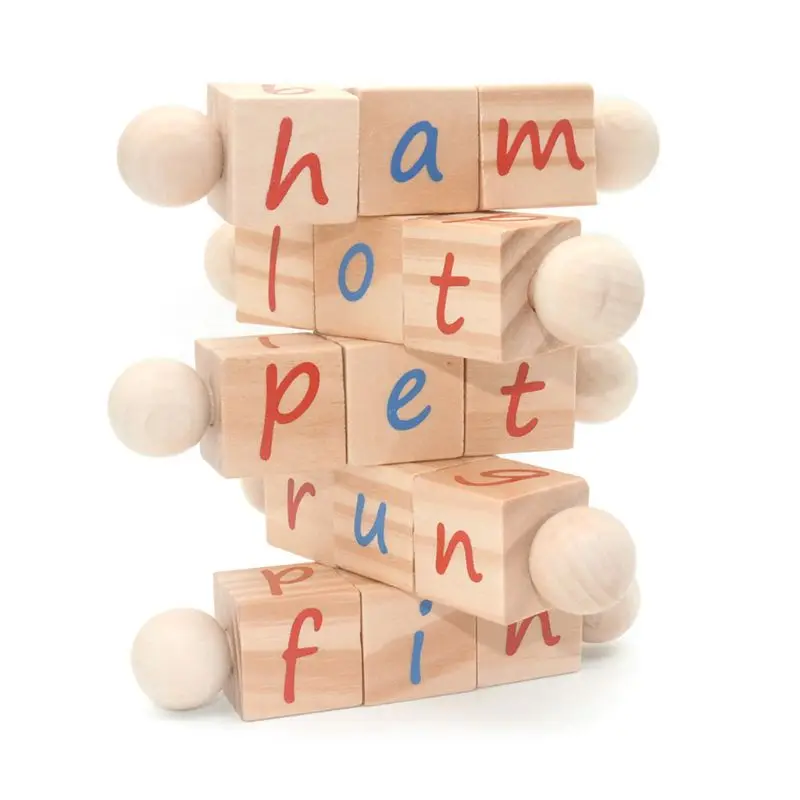 

5Pcs Montessori Phonetic Reading Matching Letter Game Alphabet Spelling Rotating Early Learning Wooden Building Blocks