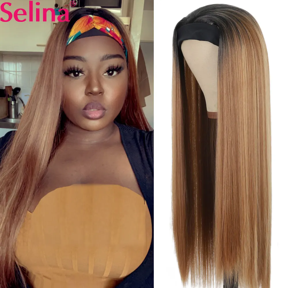 

Synthetic Headband Wig with Headband Highlight Wig Ombre Honey Blonde Straight Wigs Daily Cosplay Lotia Wig Heat Resistant Fiber