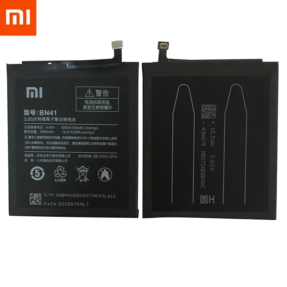 Сменный аккумулятор для Xiaomi Redmi Note 4 Pro Note4 Redrice Note 4 Note 4X высококлассная версия BN41 натуральная 4100 мАч