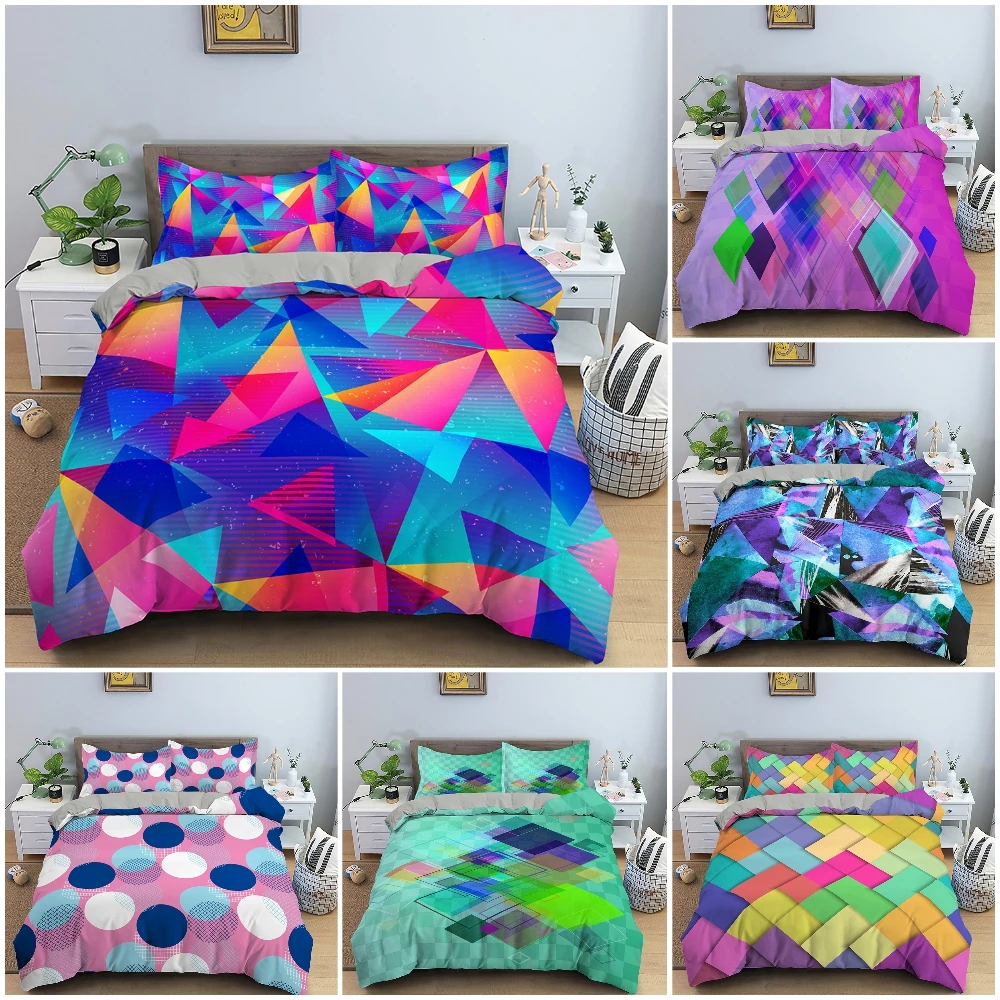 

Colorful Geometry Pattern Bedding Set Soft Luxury Duvet Cover Pillowcase King Twin Size Bedclothes For Bedroom Decor 2/3PCS