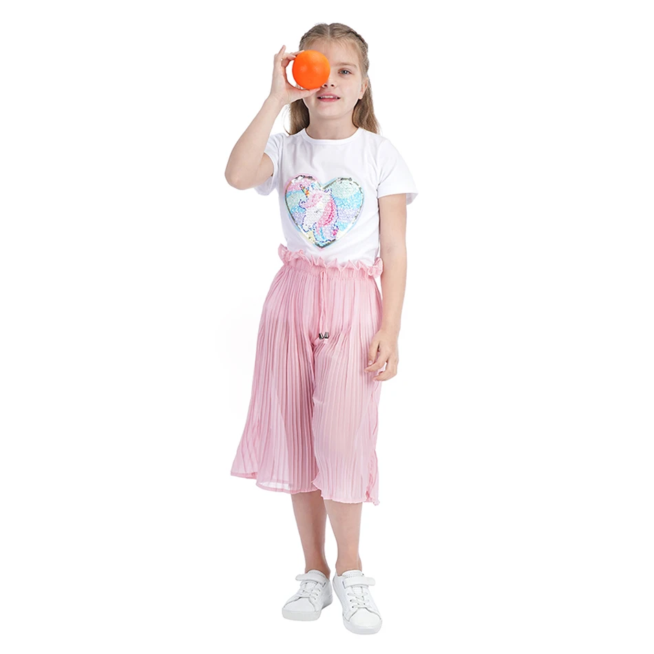 

Girls Clothing outfits 2021 Summer Girls Clothes Unicorn Sequins Chiffon Pants Outfit Kids Tracksuit Suit Children Clothing
