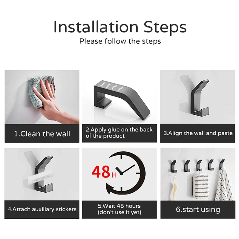 

6 Pieces Towel Hook, Adhesive Hook Wall Hook Bracket for Wardrobe Bathroom Toilet Towel Hook, Waterproof