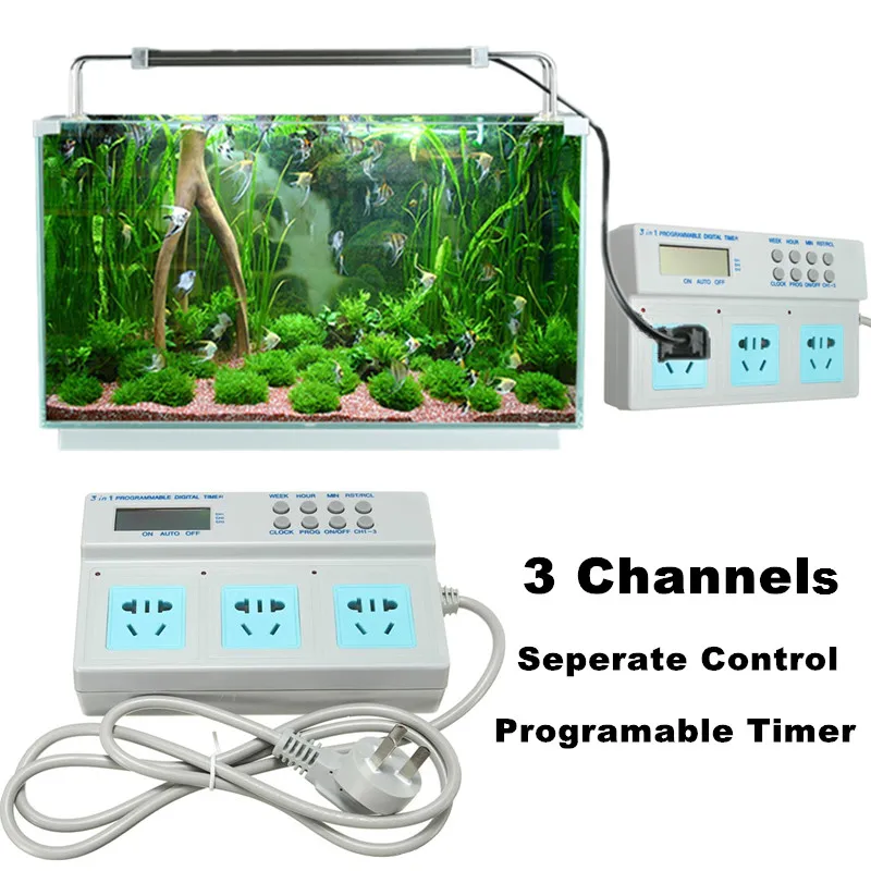 3 канальная программируемая цифровая розетка с таймером и ЖК дисплеем для