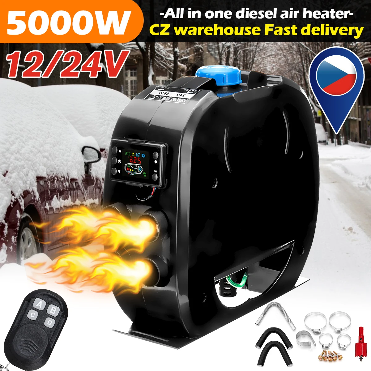 

Efficient 12V Car Heater Car 12V/24V Parking Heater 5KW Diesels Heater With Remote Control LCD Monitor For RV Boat Truck Bus
