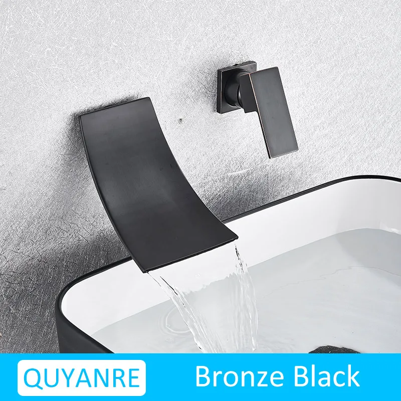 Black Version Quyanre черный хром водопад смеситель для раковины настенное крепление; водопад кран с одной ручкой смеситель для ванной комнаты Водопад смеситель для раковины - Цвет: Black Version