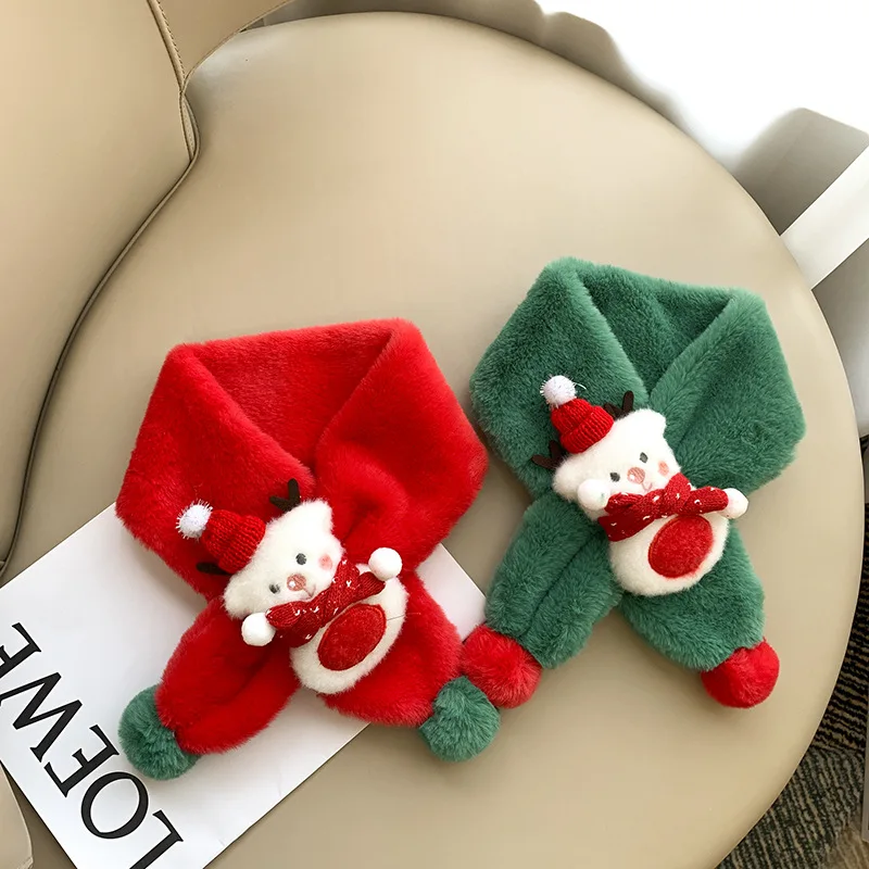 

Soft plush scarf for boys and girls Winter artificial fur Christmas snowman for children warm scarf for outdoor comfort bib