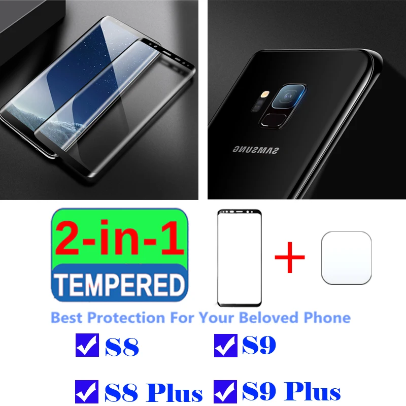2в1 Защитное стекло для samsung galaxy s8 s9 plus s 8 9 Защита экрана cam с объективом камеры glas