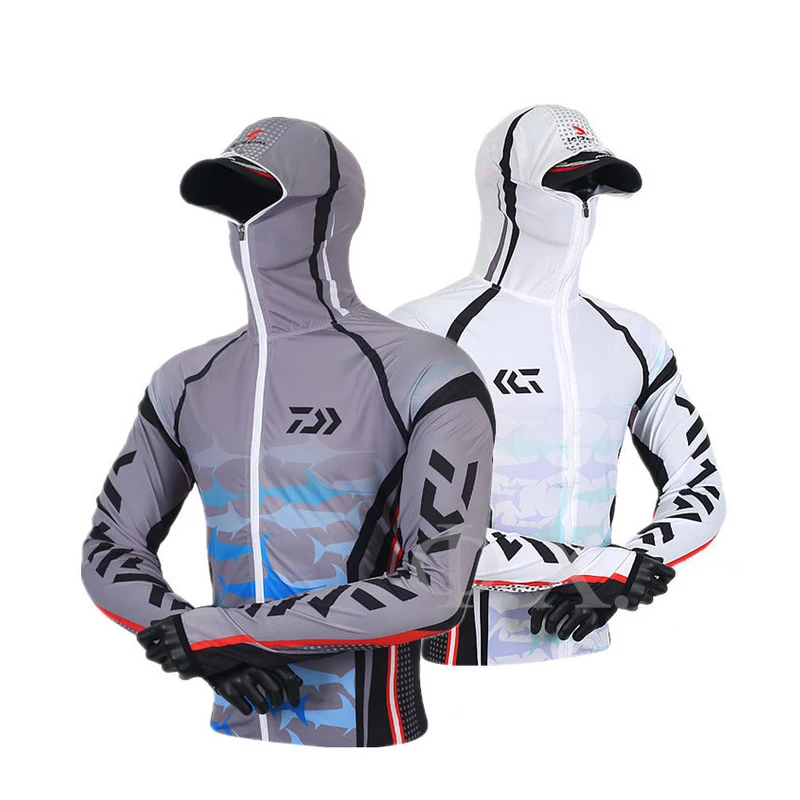 Online Daiwa 3 Adet Balıkçı Kıyafeti Seti Güneş şapkası Ve Bisiklet Bandana Boyun Körüğü Güneş Koruma Hızlı Kuru Balıkçılık Gömlek Hoodie Erkekler Erkek