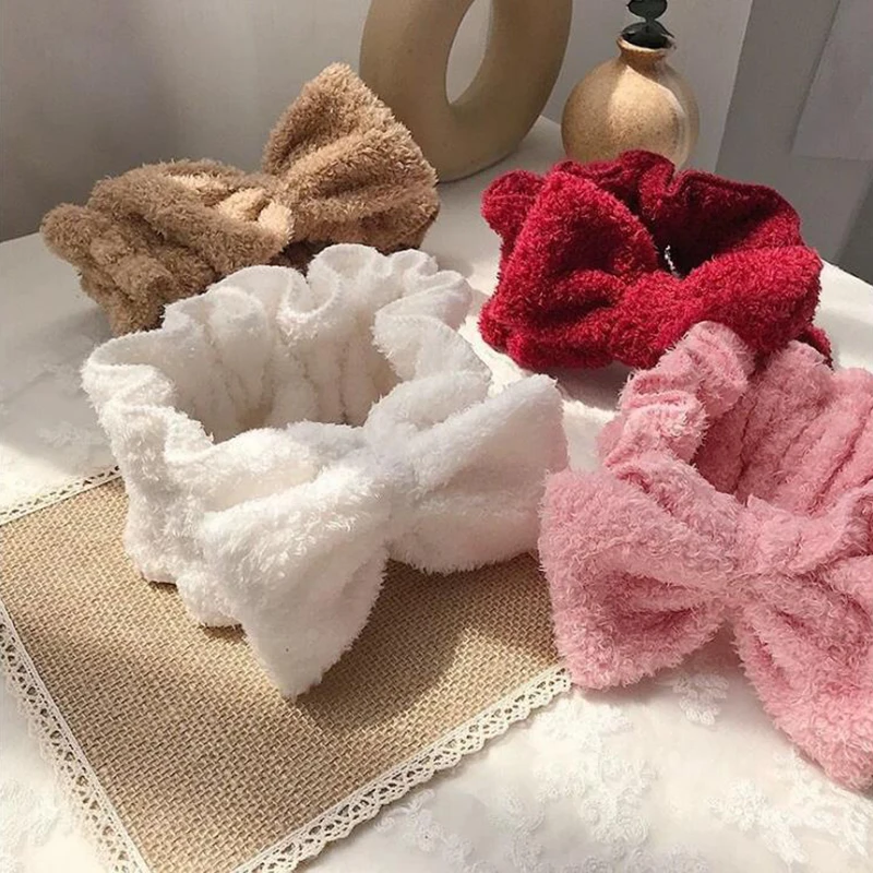 

2021 New Soft Coral Fleece Hairbands Women Wash Face Makeup Cute Girls Headbands Bow Hair Bands Turban Hair Accessories