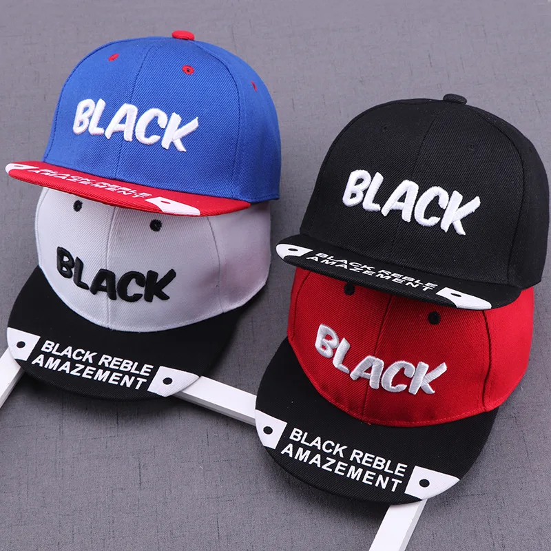 

Letter Embroidery Children Baseball Cap Spring Summer Cotton Boys Flat Sun Hat Kids Adjustable Snapback Hip Hop Caps