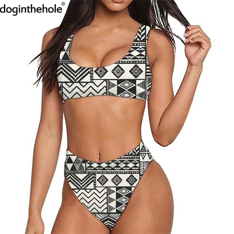 

Phayon Retro Ethnic Tribal Design Women Swimsuit Summer 2pcs Bikini Set Black and White Push Up Beachwear Female Sexy