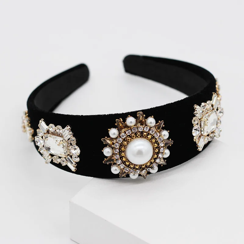 Женская винтажная повязка на голову с кристаллами и жемчугом| |