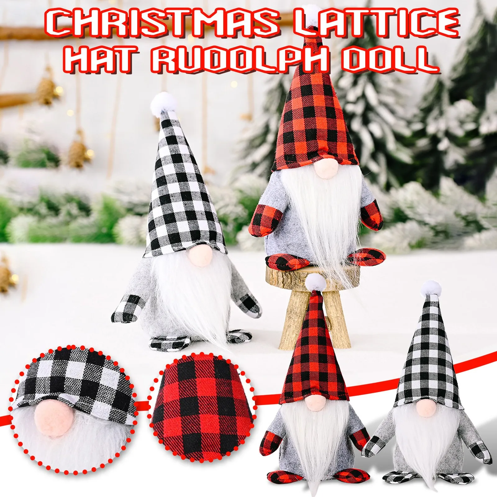 

Forest Old Man Christmas Gnome Ornaments Rudolph doll with christmas plaid hat tree decorations Funny New Year Decoration