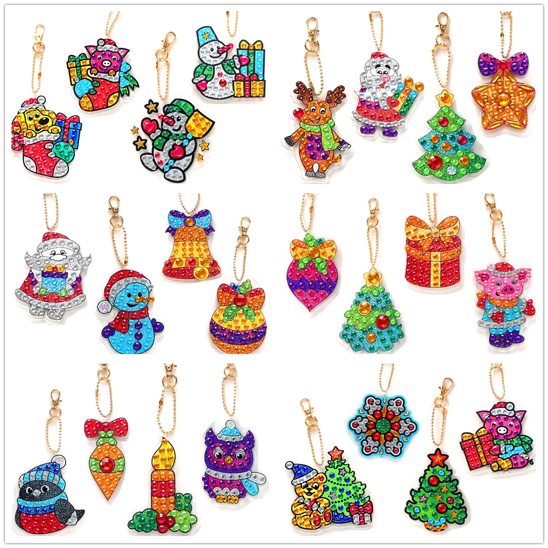 

DIY Diamond Painting Keychain Set Christmas Gift Key Ring Full Drill Mosaic Making Diamond Painting Pendant for Art Craft
