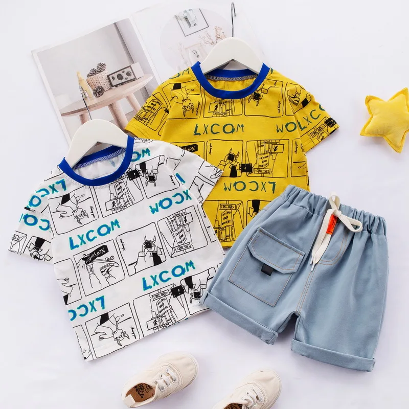 

Summer Baby Boys Fashion Clothes Sets Infant Kids Cartoon Letter Printing T-Shirts +Tooling Shorts Suit Toddler Boys Outfits