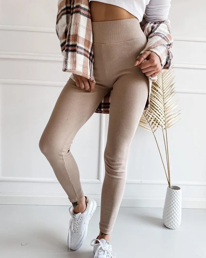 

Ribbed High Waist Basic Skinny Pants