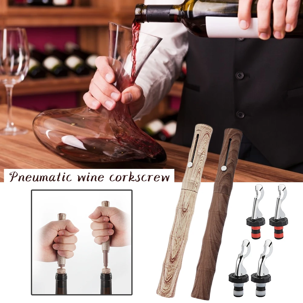 

Air Pressure Type Wine Bottle Opener Stainless Steel Pin Type Bottle Pumps Corkscrew Cork Out Tool Bamboo Shape Red Wine Opener