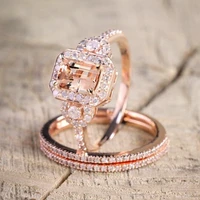 new hot sale 18k rose gold plated ring set european and american micro inlaid engagement ring for women