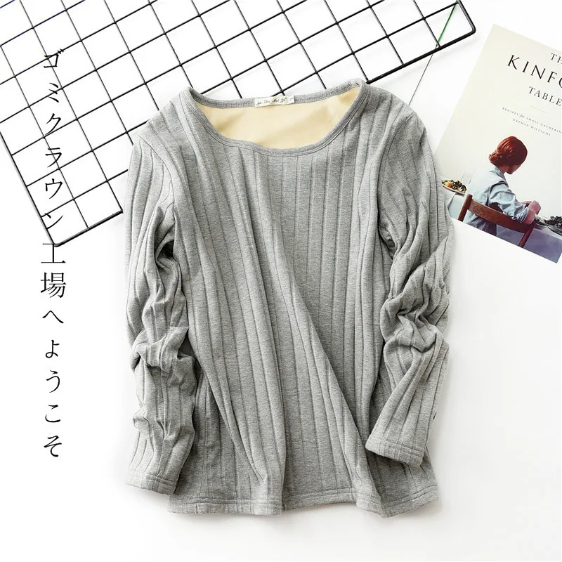Women Fleece Thermal Underwear Velvet Tops Winter Warm Thick Undershirt Cotton Long Sleeves