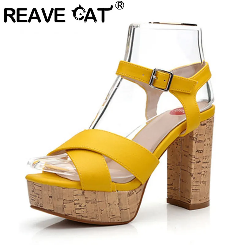 

Женские босоножки с пряжкой REAVE CAT, Классические мягкие босоножки большого размера 36-41 на блочном каблуке 2021 см, A3940, 10,5