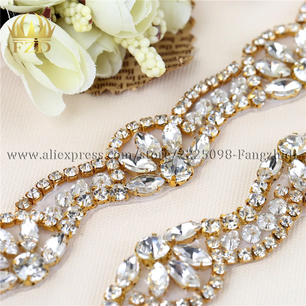 (1 ярд) ручная работа Горячая фиксация пришить на розовое золото бисером кристалл