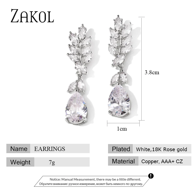 ZAKOL Роскошные Кристальные капли кубического циркония ювелирные изделия для