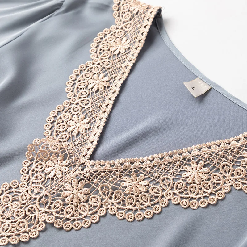 

Satin Loose Sleeping Dress Long Sleep Dress 2021 Spring New Women Nightwear Nightdress Silky Lace Nightgown Intimate Lingerie