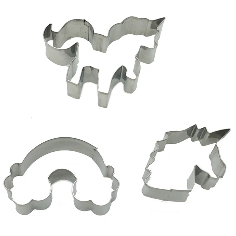 

3PCS Unicorn Cookie Cutter Rainbow Metal Pastry Cake Fondant Cutters Mould Stainless Steel Cut Candy Biscuit Mold Cooking Tools