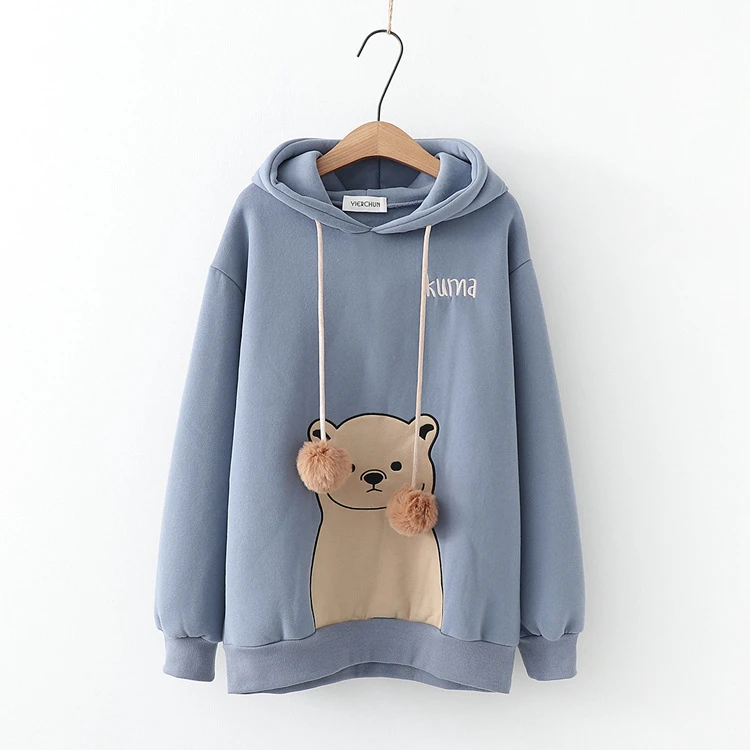 Merry Pretty женские толстовки с капюшоном Harajuku мультфильм Медведь Вышивка толстовки толстый свитшот с ушками на капюшоне спортивный костюм