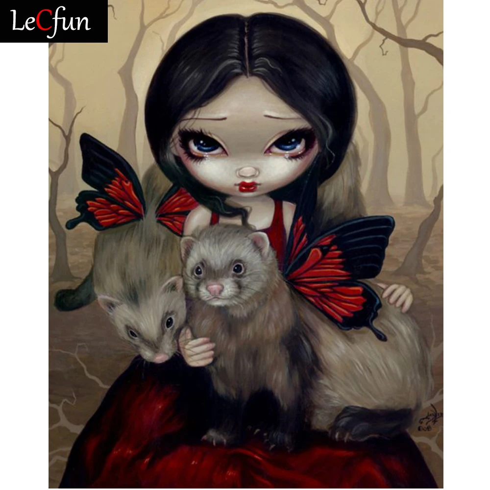 

LeCfun Big Eye Girl 5D DIY Diamond Painting Kits By Number Full Round Square Drill Art Craft Cross Stitch Red Butterfly Fiary