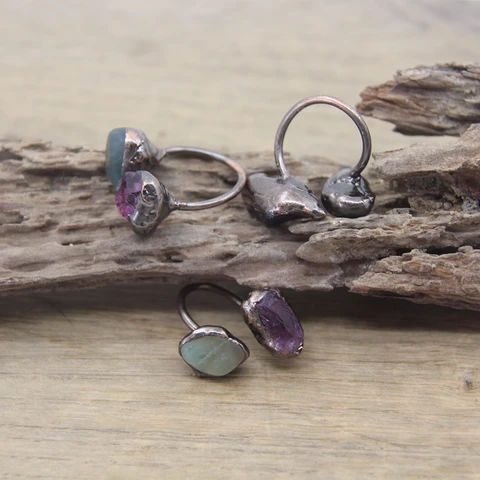 Кольца из меди с флюоритом, аметистом и кварцем  srbstsq