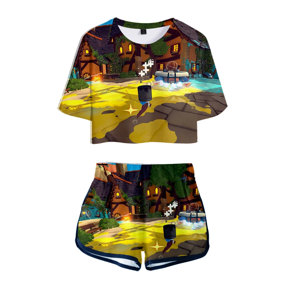 

RAWMEN-3D печатных пупка футболка сверху, для девушек, комплект с шортами 2021 Повседневная Женская пижамный комплект с героями мультфильмов и иг...