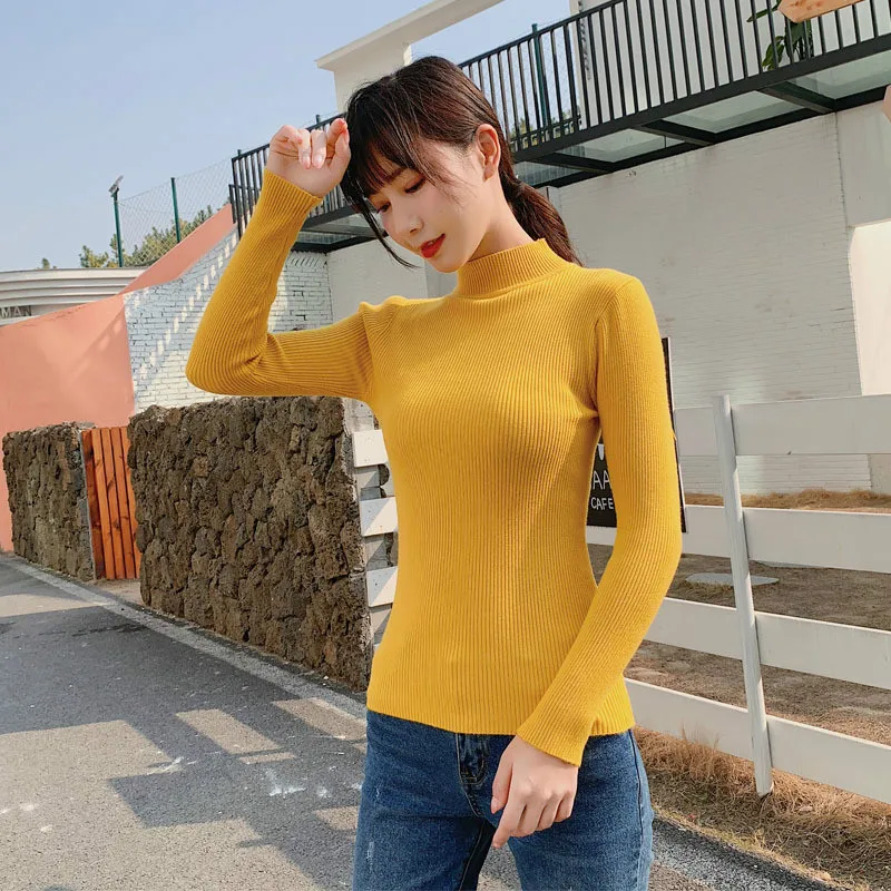 Spring sweater women half turtleneck Knitted Pullover winter clothes Long sleeve Solid fashion striped girls sweaters | Женская одежда