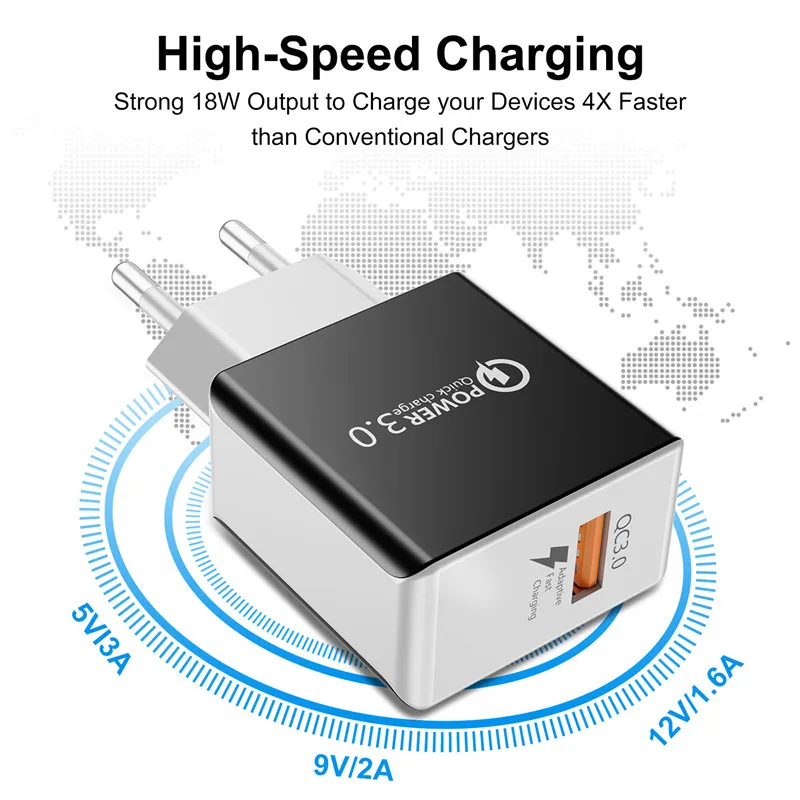 USB настенное зарядное устройство QC 3 0 дорожный мобильный телефон кабель быстрой