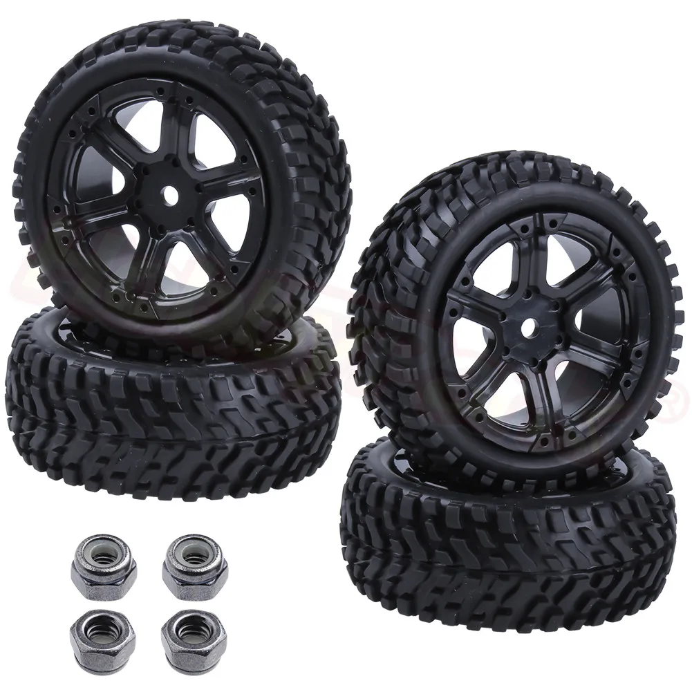 4PCS 76mm Tires & 7 Spokes Wheels Rims Set Foam Inserts 12mm Hex Hub With M4 Lock Nuts For RC 1:10th Scale Rally Racing Car | Игрушки и