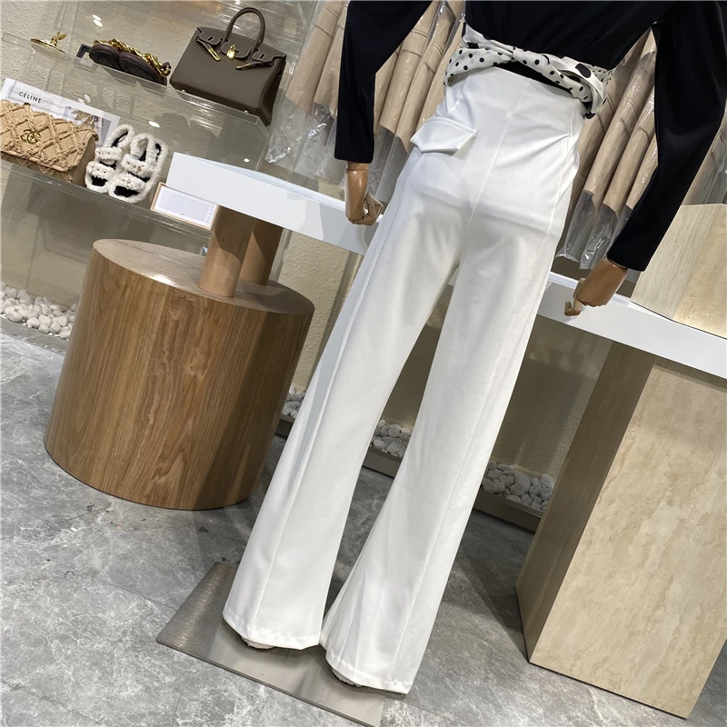 

Brand Original Design 2021 Side Zipper High Waist Slit Slacks With Micro Flared Wide-leg Pants