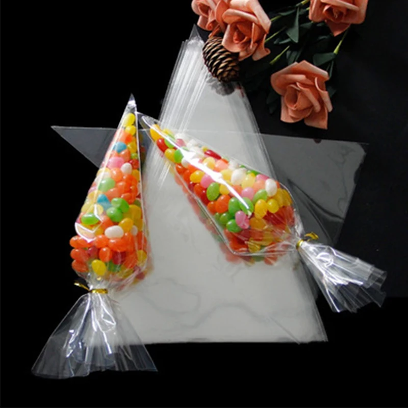 

Cone Bag 50 PCS Clear Cello Treat Bags Popcorn Bags Triangle Goody Bags with Twist Ties Candies Handmade Cookies Party Favor Bag
