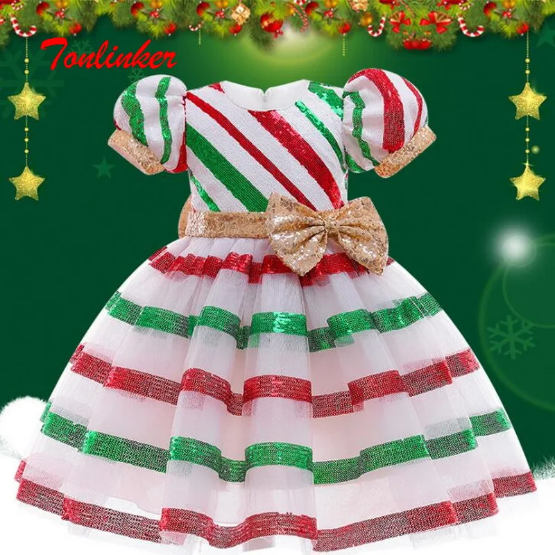 New Little Girls Christmas Eve Xmas Dress Up Party Dresses Children Bowknot Sequins Princess Kids Evening Ball Gown | Тематическая