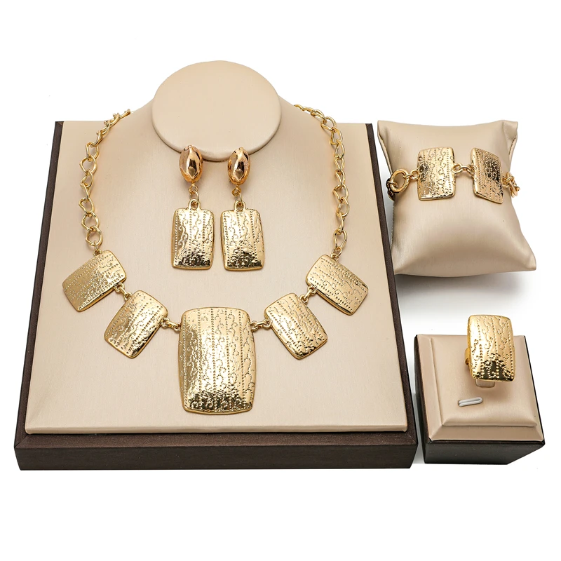 

2021 Nigerian Wedding Bridal Bijoux Fashion African Beads woman Costume Jewelry Set Brand Exquisite Dubai Gold Jewelry Sets