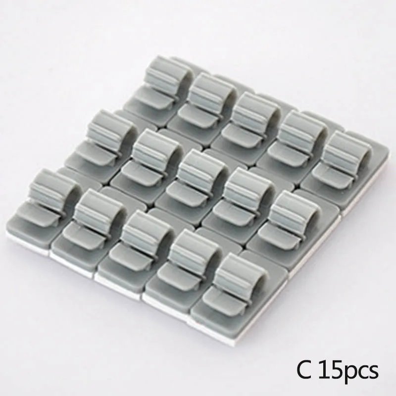 C 15PCS Самоклеящаяся портативная настенная стойка для хранения шнура, липкие крючки, 2 шт. Многофункциональная вешалка для дома и офиса - Цвет: C 15PCS