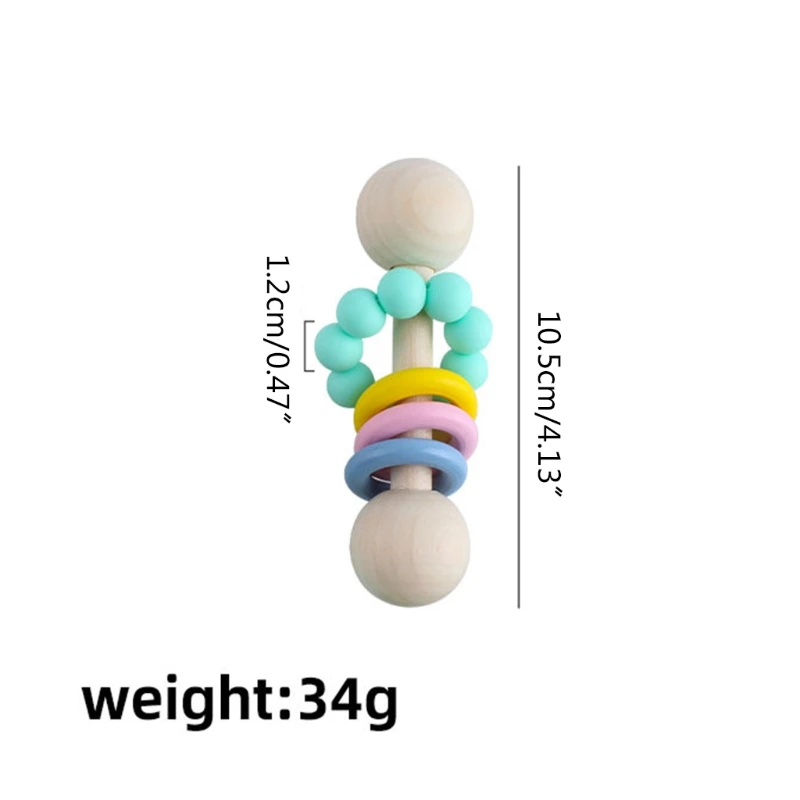 

Baby Wooden Music Rattle Silicone Beads Teether Infants Soother Molar Nursing